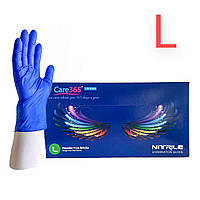 Перчатки нитриловые cиние 100 штук ( 50 пар ) L текстурированные Care 365 Premium
