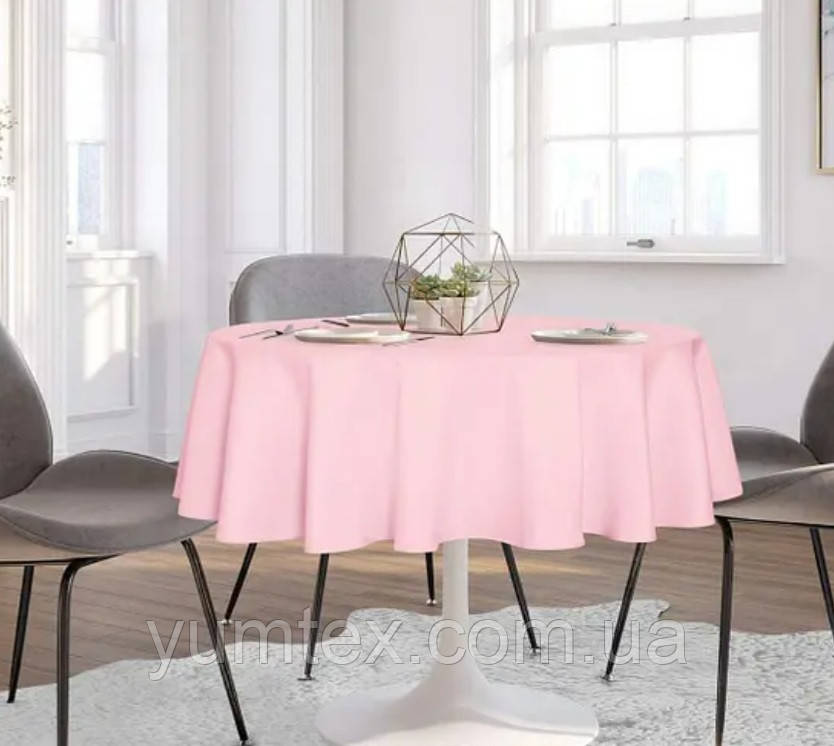 Скатерть тефлоновая круглая однотонная хлопковая розовая - фото 1 - id-p1669249870