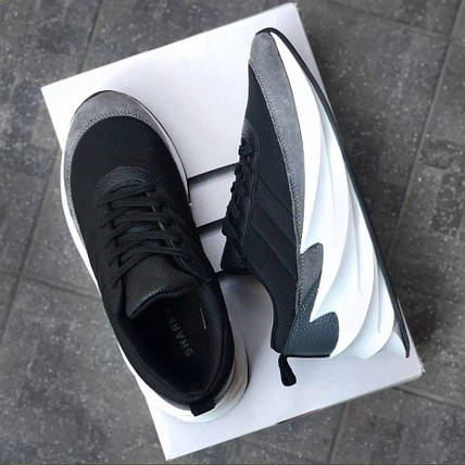 Крихітки Adidas SHARK BLACK / GREY / WHITE шкіряні з замшевою вставкою на високій білій підошві унісекс, фото 1