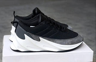 Крихітки Adidas SHARK BLACK / GREY / WHITE шкіряні з замшевою вставкою на високій білій підошві унісекс, фото 2
