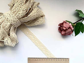 Мереживо бавовняне 25мм бежеве, (упаковка 20м)