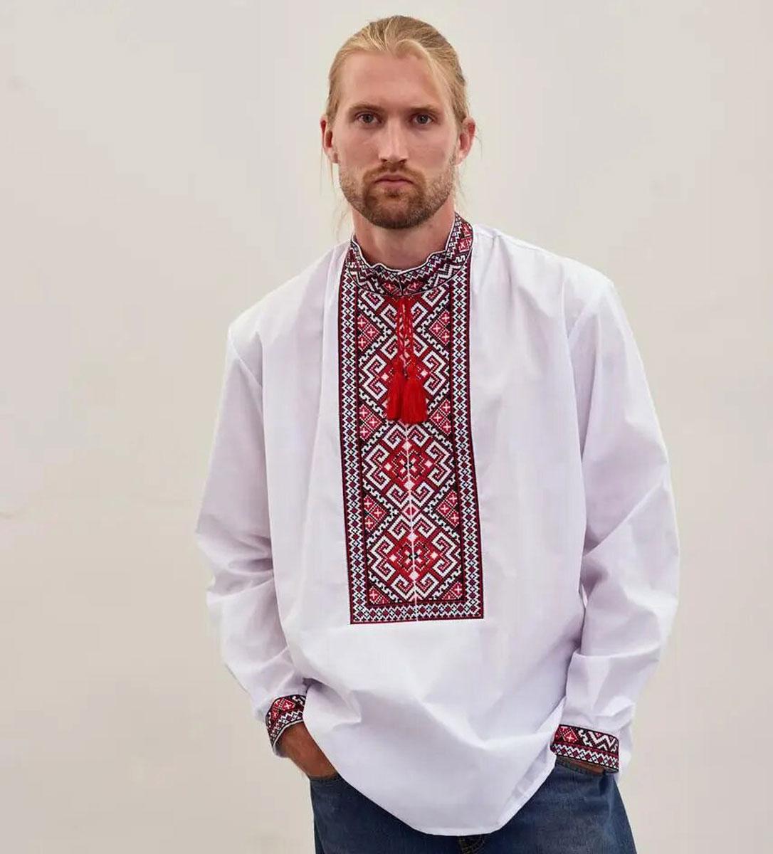 Вишита чоловіча сорочка з червоною вишивкою