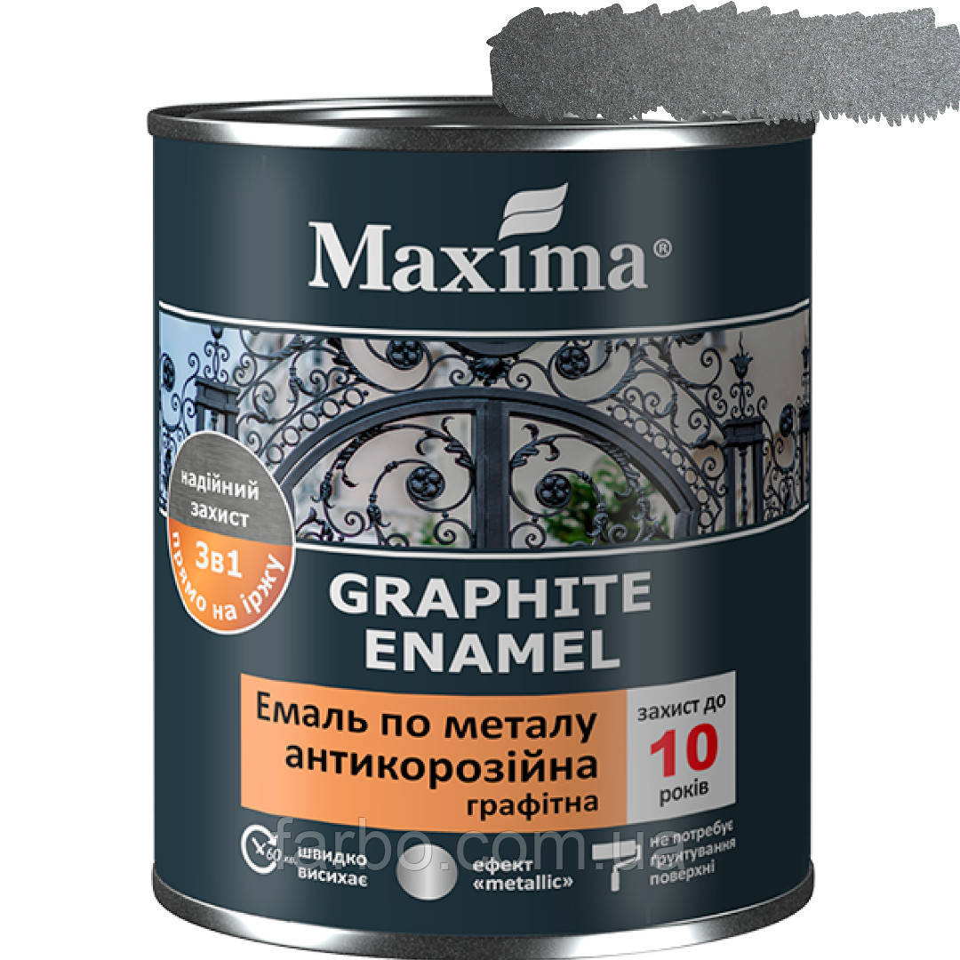 Емаль антикорозійна по металу 3 в 1 з ефектом "metallic" Maxima сіра 2.3кг, фото 1
