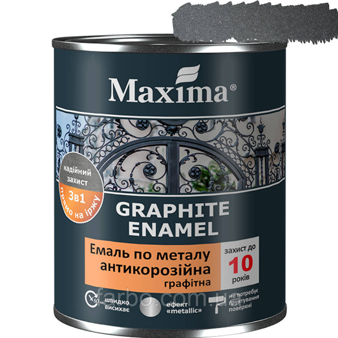 Емаль антикорозійна по металу 3 в 1 з ефектом "metallic" Maxima чорна 2.3кг, фото 1