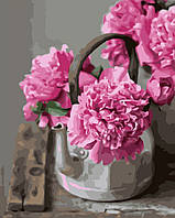 Картина за номерами Півонії в чайнику, 40х50 Strateg Преміум з лаком та рівнем (VA-3430)