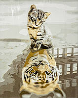 Картина по номерам Котик-тигр,40х50 Strateg Премиум с лаком и уровнем (VA-3372)