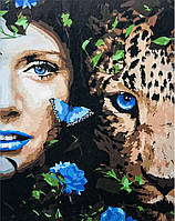 Картина по номерам Девушка с леопардом, 40х50 Strateg Премиум с лаком и уровнем (VA-3391)
