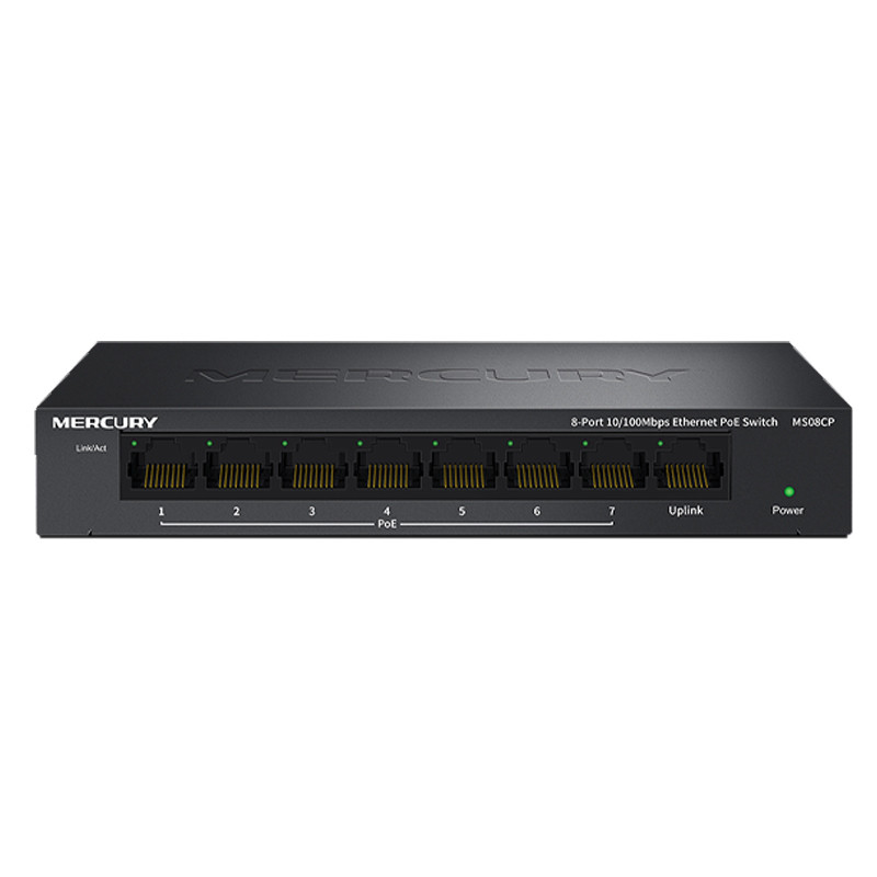 Комутатор POE Mercury MS08CP із 7 портами POE + 1 порт UP-Link 100 Мбіт, БЖ у комплекті, фото 1