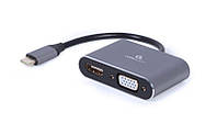 Адаптер Type-C-HDMI-VGA 4K 30 Гц Cablexpert 0.15m Black (A-USB3C-HDMIVGA-01)