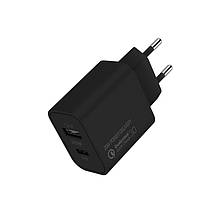 Адаптер сетевой 1USB 1Type-C ColorWay QC3.0 20W 4A Black (CW-CHS025QPD-BK)