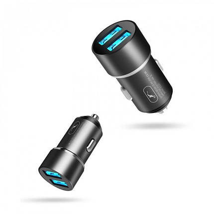 Автомобільний зарядний пристрій SkyDolphin SZ02L Aluminium 2 USB 2.4 A Black (AZP-000071) + кабель Lightning, фото 2