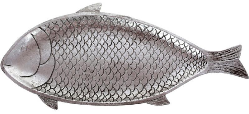 Декоративне блюдо "Рибка" 38.5х17х2см, полістоун, срібло | HomeDreams