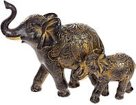 Декоративна інтер'єрна   статуетка "Слони" 26х10х19см, полістоун, чорний з золотом | HomeDreams