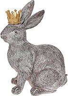 Статуэтка декоративная "Кролик с короной" 31см, полистоун, состаренный серый | HomeDreams
