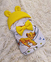Теплый конверт - спальник для новорожденных, принт "Львенок в гамаке"