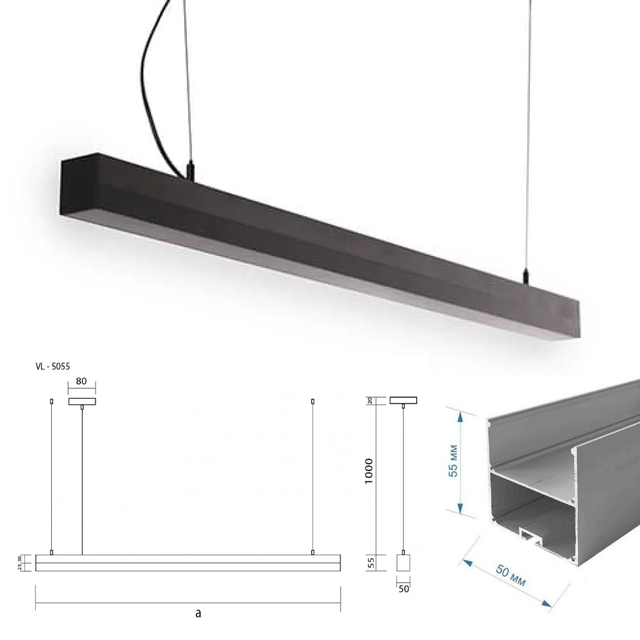 Линейный алюминиевый светильник из led профиля VL 50х55мм фото