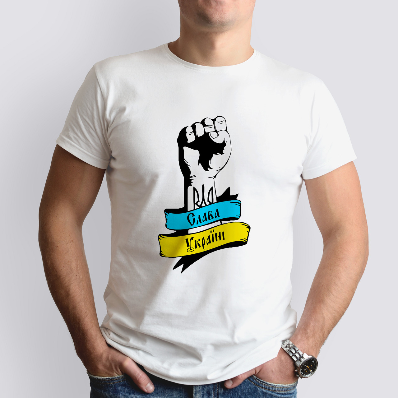 Патріотична чоловіча футболка Слава Україні, біла, фото 1