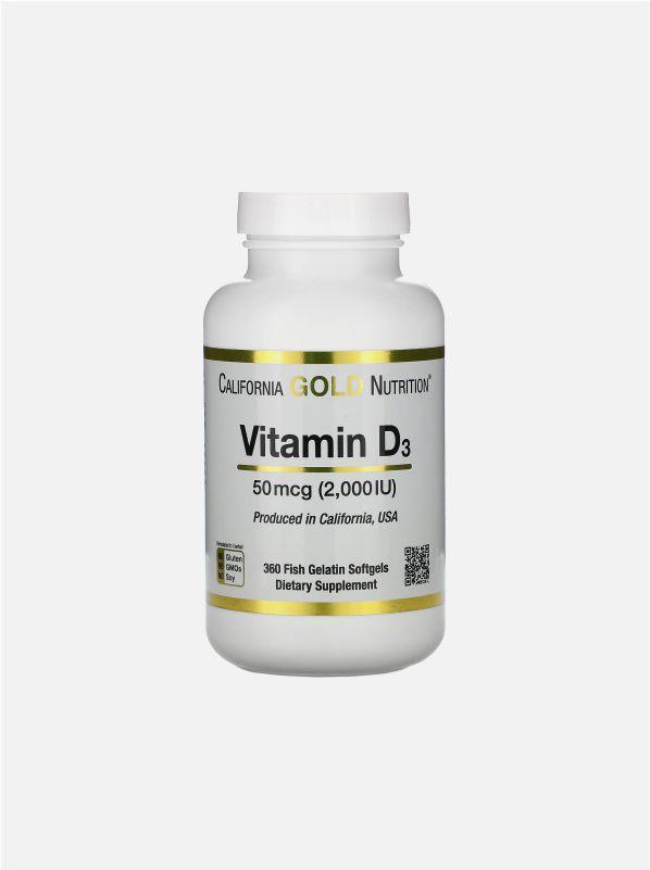 Вітамін D3, 2000 IU, 50 мкг, California Gold Nutrition, 360 капсул