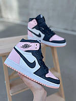 Кроссовки женские Nike Air Jordan 1 High Pink розовые лаковые найк аир джордан высокие осень весна