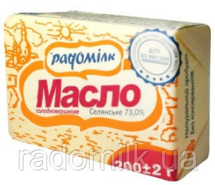 Масло селянське солодковершкове 73% жирності по 200 г,  ТМ Радомілк