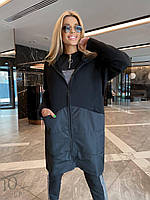 Повседневная женская кофта куртка до колен на флисе с плащевкой, с капюшоном, в размерах
