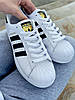 Чоловічі Кросівки Adidas Superstar White Black Classic Адідас Суперстар білі шкіра демісезон класичні, фото 7