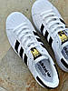 Чоловічі Кросівки Adidas Superstar White Black Classic Адідас Суперстар білі шкіра демісезон класичні, фото 8