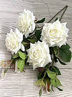 Искусственная роза . Ветка декоративной розы , имитация натуральной ( Premium белая 63 см )