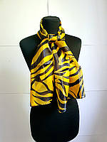Женский лёгкий тонкий шейный шарф на шею зебра черно жёлтый