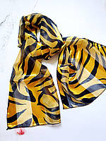 Женский лёгкий тонкий шейный шарф на шею сумку зебра черно жёлтый
