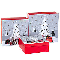 Набор коробок для новогодних подарков Санта с елкой 3 шт 28*28*11 см