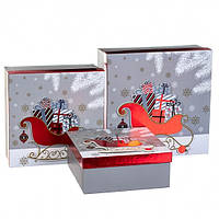 Набор новогодних картонных подарочных коробок 3 шт 20*20*9,5 см