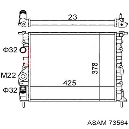 Радіатор охолодження Renault Logan, Kangoo, Sandero, Stepway, Clio (98-) (73564) Asam, фото 1