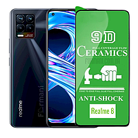 Стекло Ceramic для Realme 8 4G Защитное Glass гибкое керамическое Глянцевое Черное