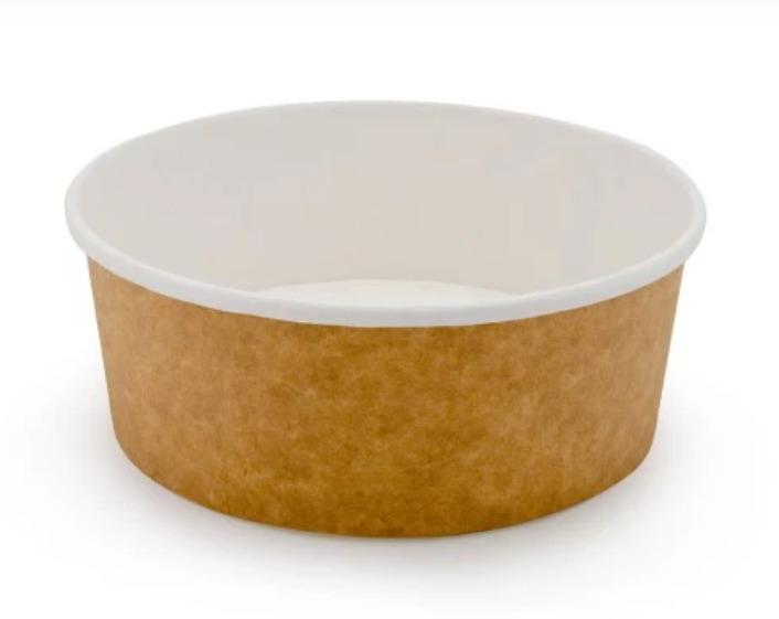 Контейнер паперовий 1РЕ для салату та інших страв білий+крафт 750 мл. Ø145 мм. h = 67 мм. без кришки Кр.1405/2048