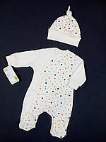 Комплект для новорождённых из интерлока человечек и шапочка HappyTot Конфети 56см молочный 937