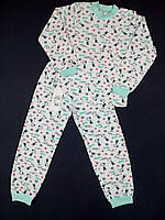 Пижама детская из байки (футболка с длинным рукавом + штаны) Gabbi Hello 128см бело-мятная 10917