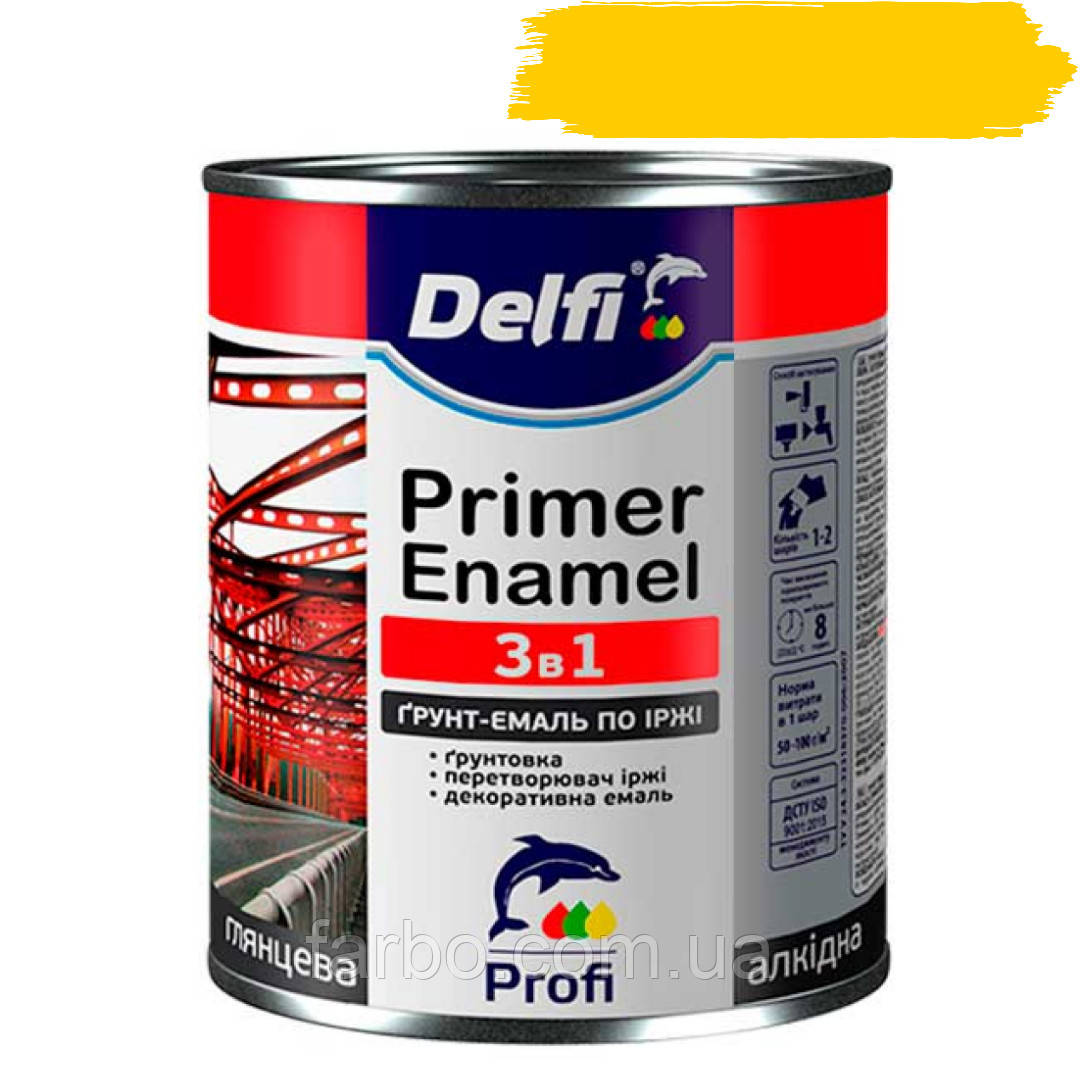 Ґрунт-емаль для металу по іржі 3 в 1 Delfi жовта 2.8кг містить Захист від корозії Адгезійний ґрунт Декоративну емаль