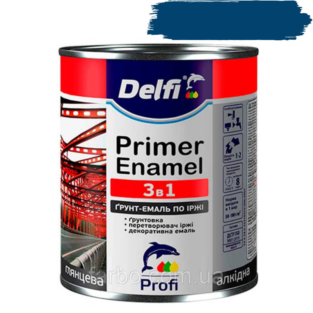 Ґрунт-емаль для металу по іржі 3 в 1 Delfi синя 2.8кг містить Захист від корозії Адгезійний ґрунт Декоративну емаль, фото 1