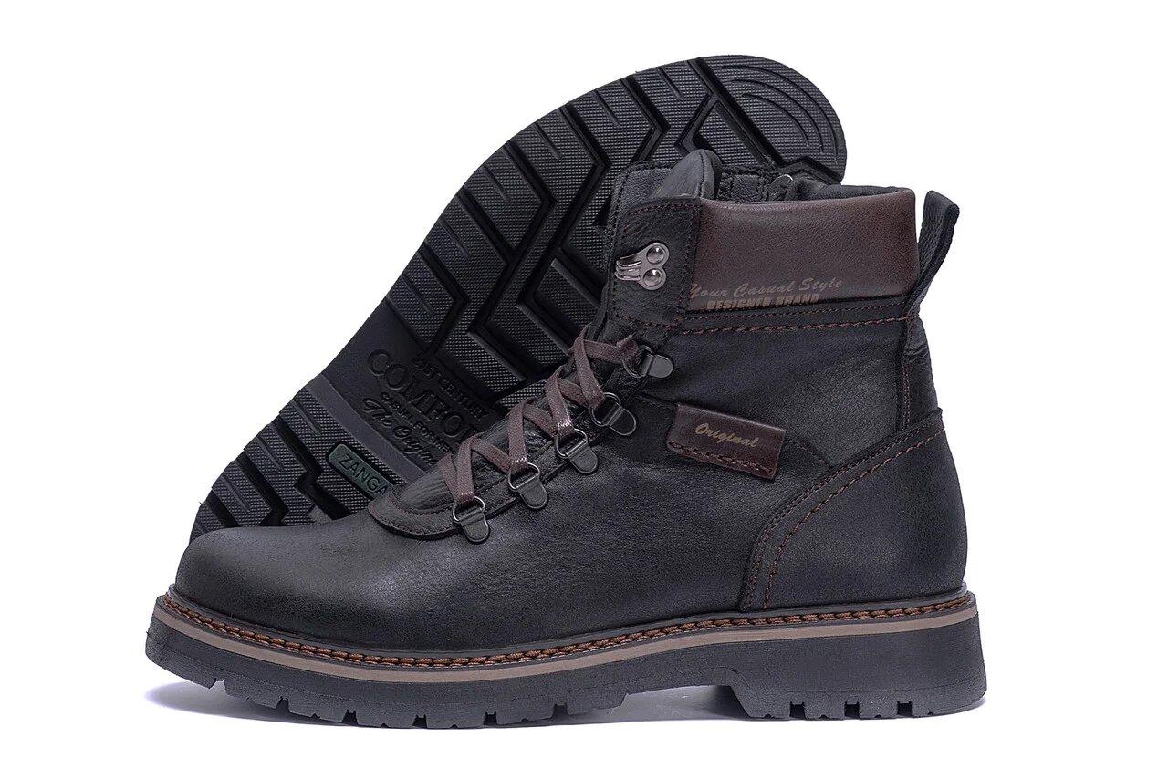 Мужские зимние кожаные ботинки ZG Black Military Style