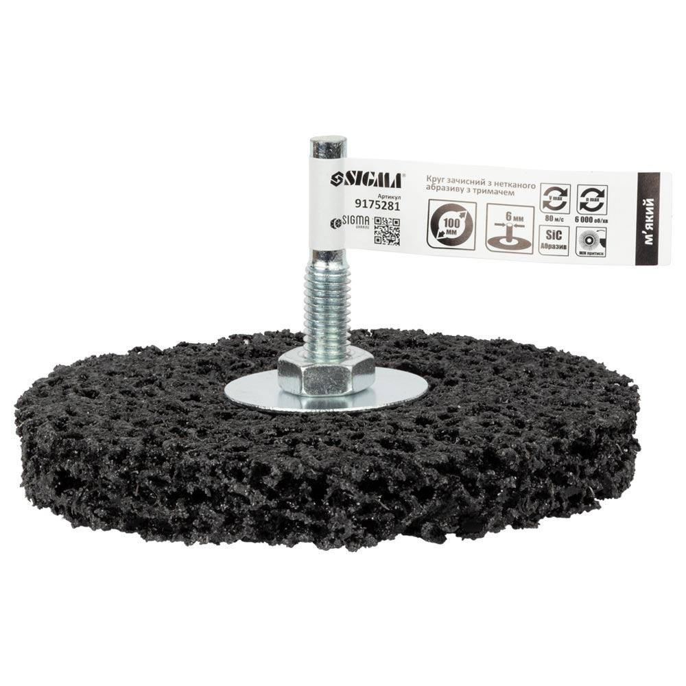 Круг зачисний із нетканого абразиву (корал) Ø 100 мм з тримачем чорний м'який SIGMA (9175281), фото 1