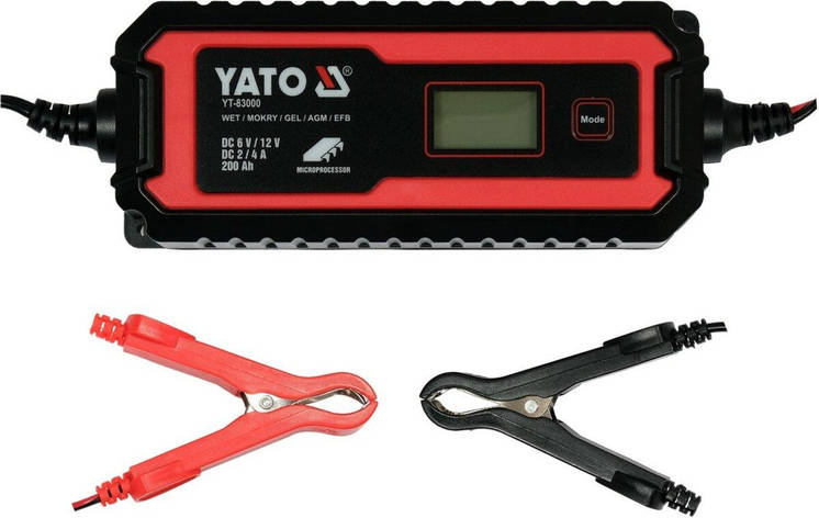 Зарядний прилад мережевий з LCD дисплеєм 230В YATO до акумуляторів 6V-2А 12V-4А, макс. 240 AГод, фото 1