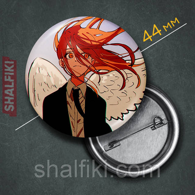 "Янгол / Демон янгола (Людина бензопила / Chainsaw man)" значок круглий на булавці Ø44 мм, фото 1
