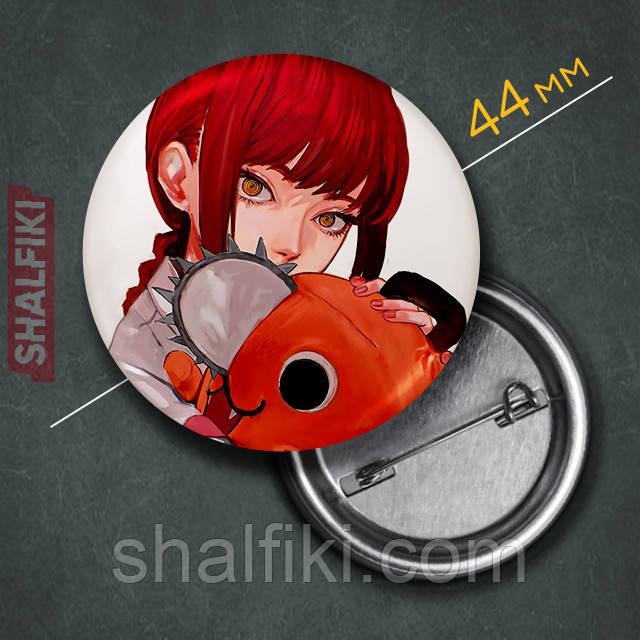 "Макіма і Почіта (Людина бензопила / Chainsaw man)" значок круглий на булавці Ø44 мм, фото 1