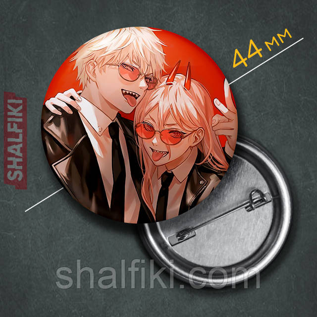 "Денджи і Пауер (Людина бензопила / Chainsaw man)" значок круглий на булавці Ø44 мм, фото 1