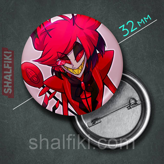 "Аластор / Радіо демон (Готель Газбін / Hazbin hotel)" значок круглий на булавці Ø32 мм, фото 1