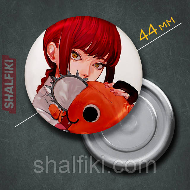 "Макіма і Почіта (Людина бензопила / Chainsaw man)" магніт круглий Ø44 мм, фото 1