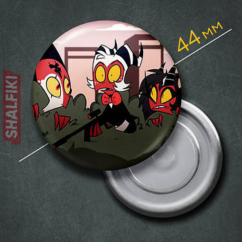 "Блітцо, Моксі і Міллі (Пекельний бос / Helluva boss)" магніт круглий Ø44 мм