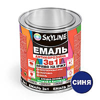 Эмаль алкидная 3 в 1 по ржавчине антикоррозионная «Skyline» Синий 0.9 кг