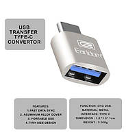 Адаптер перехідник OTG Type-C на USB Earldom ET-OT41 для смартфонів та планшетів (USB 3.0) - Сірий